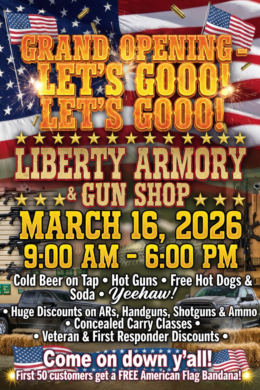 Liberty Armory Grand Opening Flyer